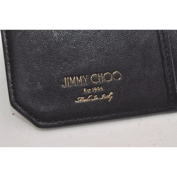 $1095 Authentic JIMMY CHOO Made in ITALY Star Studs Black Leather Bifold Wallet - Picture 2 of 12